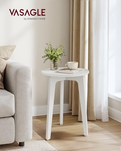 VASAGLE MAEZO Collection - Small Side Table, Round End Table, Nightstand with Tapered Legs, Curved Transitions, for Small Spaces, Living Room, Bedroom, Cloud White ULET237WB01S - color: Cloud White