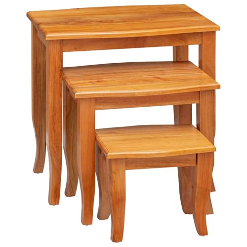 Rustic Nesting Side Tables 3 Pcs Set Solid Mahogany Wood Natural Grain Space Saving Design for Living Room Bedroom Accent Decor