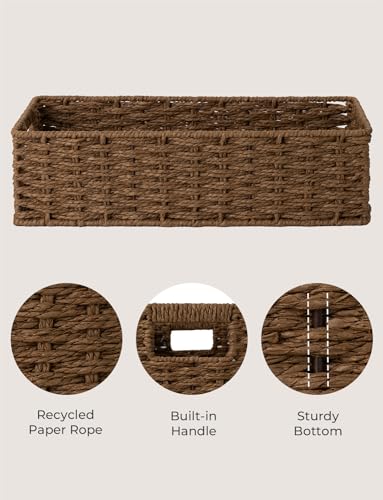 StorageWorks Toilet Tank Tray, Brown Round Paper Rope Bathroom Baskets for Organizing, Toilet Tank Basket, Toilets Organizer with Built-in Handles, 14 ¼"L x 6 ¾"W x 3 ¾"H, 1 Pack | Paper Rope Toilet Tank Tray for Tank Topper, Small Wicker Toilets Paper Ba