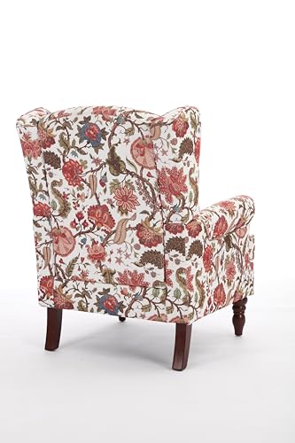 GDFStudio Modern Wingback Accent Chair with Solid Wood Legs and Cushion, Comfy Upholstered Floral Pattern Armchair, Retro Leisure Single Sofa Chair for Living Room Bedroom Home, Bean Paste Red - color: Bean Paste Red