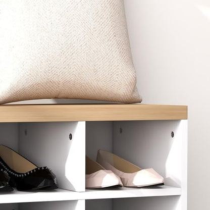 HOMCOM 2-in-1 Coat Rack Shoe Bench Set, 5-Hook Hall Tree with Bench, White | Shoe Storage for 9 Pairs of Shoes, Coat Rack with Bench, Entryway, Hallway