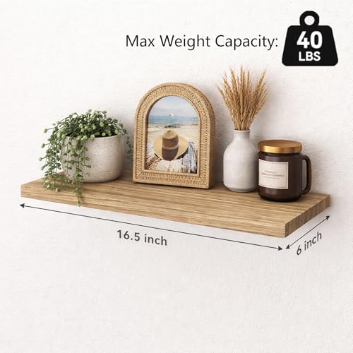 Floating Shelves Set of 6, Wooden Floating Shelves for Wall Decor, Farmhouse Shelf for Bedroom, Wall Mounted Bathroom Storage Shelves, Floating Book Shelves for Living Room - color: Rustic Brown