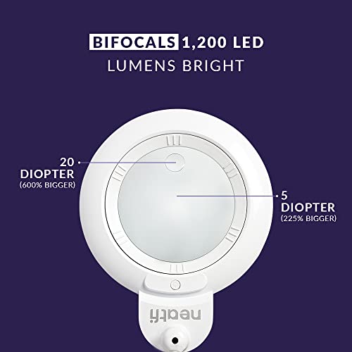Neatfi XL Bifocals 1,200 Lumens LED Magnifying Lamp with Clamp, 3 Light Modes, Correlated Color Temperature Control (3000K-4500K-6000K), 12W, 120 Pcs SMD LED (White, 6 Inch Lens) - size: 6 Inch Bifocal Lens