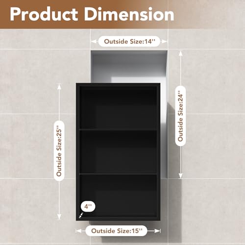 14x24 Recessed Medicine Cabinet, Bathroom Wall Cabinet, 304 Stainless Steel Recessed Wall Niche with 3-Tiers Shelves, Matte Black - color: Matte Black, size: 14'' x 24''