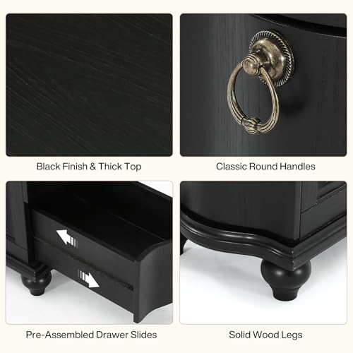 Tribesigns Wood Black End Table, 3-Drawers Fully Assembled Narrow Slim Side Table, No Assembly Required, Nightstand for Bedside, Small Spaces, Living Room, Bedroom - color: Black