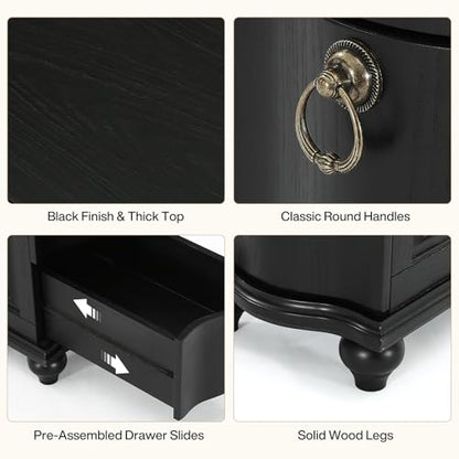 Tribesigns Wood Black End Table, 3-Drawers Fully Assembled Narrow Slim Side Table, No Assembly Required, Nightstand for Bedside, Small Spaces, Living Room, Bedroom - color: Black