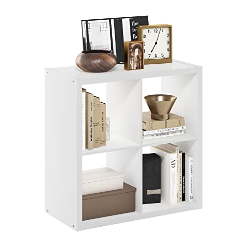 Furinno Cubicle Book Shelf, 4-Cube Bookshelf, Extra Thick Frame Reversible Bookcase with Open Back, 14.6 x 30 x 30, for Living Room, Bedroom, Home Office, Plain White - color: Plain White, size: 4-Cube