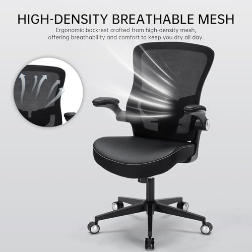 Office Chair-400lbs, Ergonomic Heavy Duty Office Desk Chair with Adjustable Lumbar Support Breathable Mesh Computer Chair with Flip-Up Armrests, Comfy Home Office Desk Chair for Heavy People