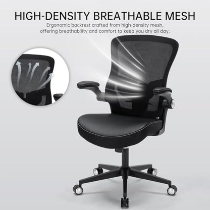 Office Chair-400lbs, Ergonomic Heavy Duty Office Desk Chair with Adjustable Lumbar Support Breathable Mesh Computer Chair with Flip-Up Armrests, Comfy Home Office Desk Chair for Heavy People