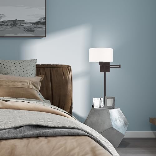 Livex Lighting 40036-07 1-Light Swing Arm Wall Light, Bronze | Off-White Fabric Shade - color: Bronze