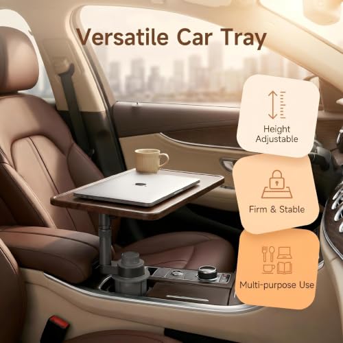 Car Desk for Laptop, Car Table & Car Tray with 360° Rotating Cup Holder, Adjustable Height Car Food Tray, As Car Table Tray or Car Seat Tray, Compatible with Tesla Model 3/Y/S, Ford/Most Vehicles
