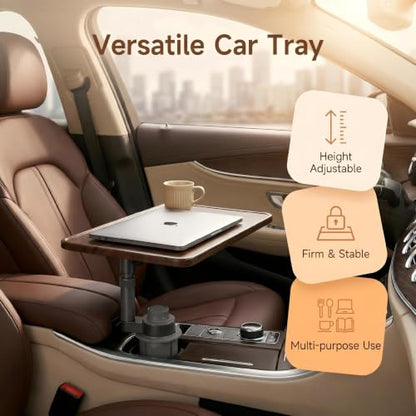 Car Desk for Laptop, Car Table & Car Tray with 360° Rotating Cup Holder, Adjustable Height Car Food Tray, As Car Table Tray or Car Seat Tray, Compatible with Tesla Model 3/Y/S, Ford/Most Vehicles