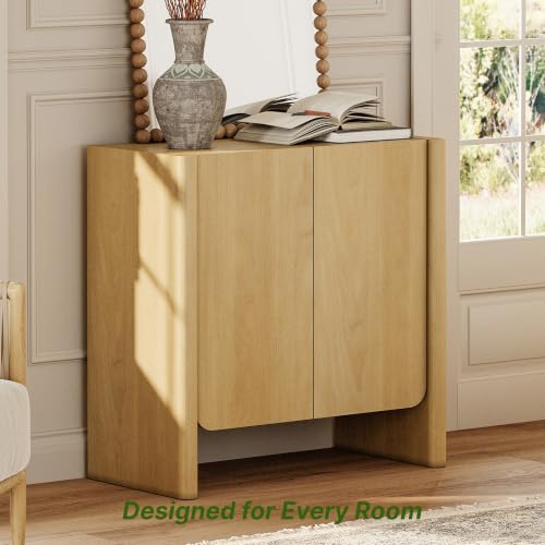 Sideboard Cabinet，Storage Cabinet with Adjustable Bathroom,Livingroom，Entryway，31.5" W Rounded Wood Cabinet,Oak - color: Oak
