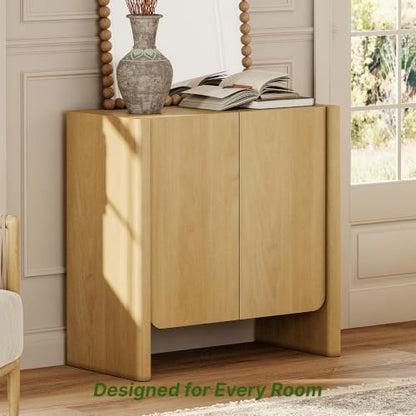 Sideboard Cabinet，Storage Cabinet with Adjustable Bathroom,Livingroom，Entryway，31.5" W Rounded Wood Cabinet,Oak - color: Oak