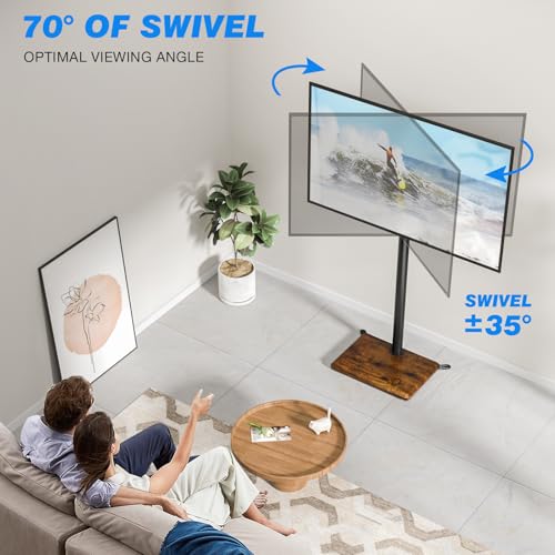 Rfiver Swivel Floor TV Stand with Mount for 32-65 inch TVs up to 88 lbs, Height Adjustable Tall TV Stand with Wood Base, Saving Space Design for Bedroom, Living Room and Corner,Rustic Brown - color: Rustic Brown