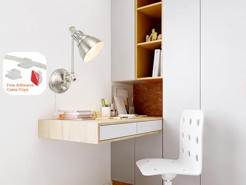 2 Pack Plug in Wall Sconces with Remote Control, Dimming, Adjustable Colors 2700K-6500K, Swing Arm Wall Lamps with Night Light & Timer, Plug-in or Hardwired, LED Bulbs Included, Brushed Nickel - size: Brushed Nickel-2 PACK(Bulbs+Remote)