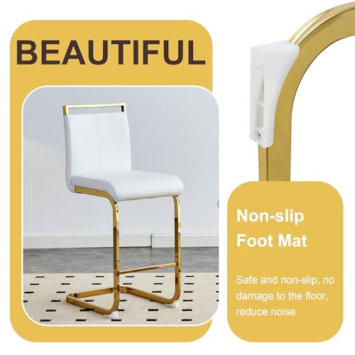 3-Piece Round Bar Table Set,Counter Height Dining Table Set,35" Tempered Glass Pub Table and White Chairs,Round Gold bar Table Set for 2 for Small Spaces,Bistro,Kitchen,Cafe(36" H - color: Gold&white