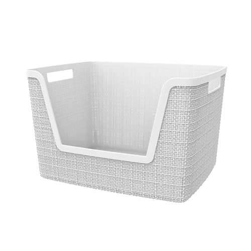 Curver Set of 4 Large 18L Easy Access Jute Decorative Plastic Organization and Storage Baskets - Perfect Bins for Home Office, Closet Shelves, Kitchen Pantry and All Bedroom Essentials, White - color: White, size: Large Easy Access 18L