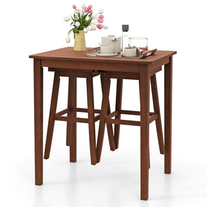 COSTWAY 3-Piece Bar Table Set, Wooden Bistro Set w/Pub Table and 2 Saddle Stools, Bar Chairs Under Counter Height Table, Space-Saving Dining Set for Breakfast Nook, Living Room, Small Space | Bar Chairs Under Counter Height Table, Space-saving Dining Set
