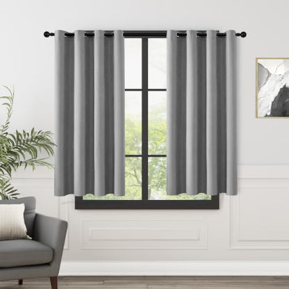 ChrisDowa Grey Blackout Curtains 45 Inches Long 2 Panels for Bedroom | Room Darkening,Light Blocking,Thermal Insulated,Faux Linen,Farmhouse,Grommet,Window Treatment,Drapes,Living Room,52x45 - color: Grey, size: 52"W x 45"L (Pack of 2)