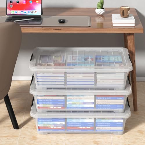 Under Bed Storage Bins With Wheels, 40 Quart, 3 Pack | Clear Plastic Rolling Storage Containers With Lids, Low Profile Space Saver for Clothes, Shoes, Blankets - size: 40 Quart