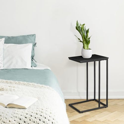 C Shaped Side Table Set of 2, Skinny Sofa Table for Sofa and Bed, Couch Tables That Slide Under, Small End Tables for Living Room, Bedroom or Small Spaces, Black - color: Black Table Top