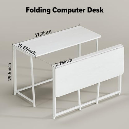 WOHOMO Folding Desk, 47.2" Foldable Computer Desk for Bedroom, Space Saving Computer Table Writing Workstation for Home Office, Easy Assembly, White | Easy Assembly and Fold, Sturdy Home office desks for Study Bedroom Dorm Space Saving Writing Work Apartm