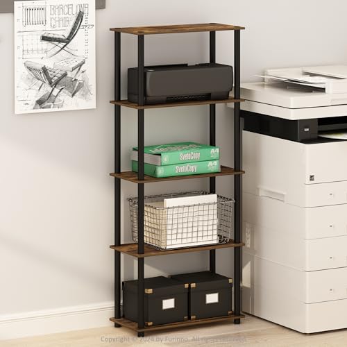 Furinno Turn-N-Tube Storage Shelves, 5-Tier Book Shelf, Corner Shelf, Toolless Open Shelves, for Organization and Storage, Living Room, Garage, Home Office, Amber Pine - color: Amber Pine/Black, size: 5-Tier Round Tube
