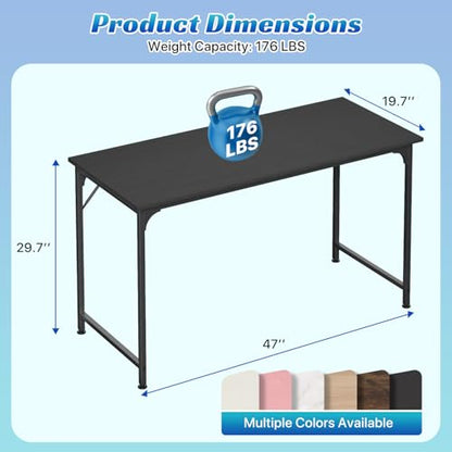 47 inch Computer Desk Gaming Desk Multi-Function Writing Table Student Art Modren Simple Style PC Wood and Metal Desk Workstation, Black - color: Black, size: 47 inch