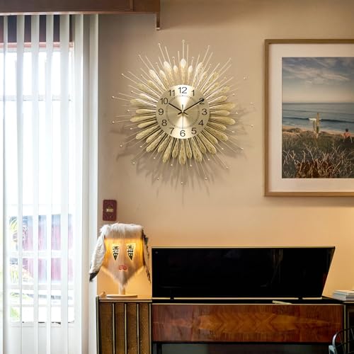 Large Wall Clock,27inch Gold Wall Clock Non-Ticking Mid Century Wall Clocks for Living Room Decor,Battery Operated Wall Clock for Bedroom&Living Room - size: 27inch-normal