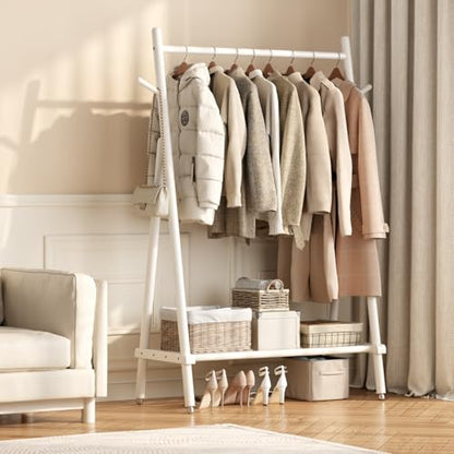Solid Wood Clothes Rack, Clothing Rack for Hanging Clothes, Hanging Racks for Clothes with Shelves Load 350 Lbs Garment Rack (White) - color: White