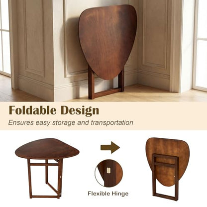 GOFLAME Folding Dining Table for 2 People, 31.5” Triangle Kitchen Table with Rubber Wood Legs, Space Saving Dinner Table for Dining Room, Apartment, Breakfast Nook, Small Space, Walnut - color: Walnut