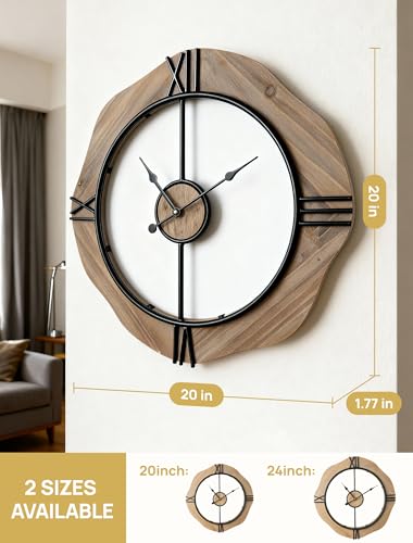 MASHI 20" Wall Clock for Living Room,Non Ticking Silent Battery Operated | Enjoy a totally silent, non-ticking experience with 1 AA battery power, paired with a 20-inch large easy-to-read clock face. - size: 20inches