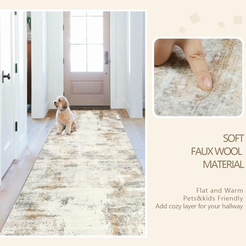 famibay Runners for Hallways Non Slip, Abstract Hallway Runner Rug 12 ft Washable Long Rug Runner Soft Low Pile Rug Indoor Rubber Backed Carpet Runner for Hallway Entryway(Beige/Camel) - color: Beige and Camel, size: 2.8 x 12 feet