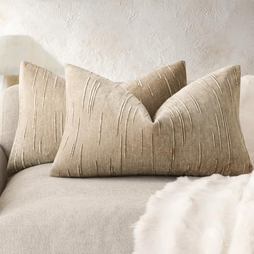 Foindtower Pack of 2 Slubby Textured Chenille Throw Decorative Pillow Covers Lumbar Accent Solid Cushion Cover Neutral Faemhouse Pillow Case for Couch Sofa Bedroom Living Room 12x20 Inch,Khaki Camel - color: Starfish, size: 20" x 12" (Pack of 2)