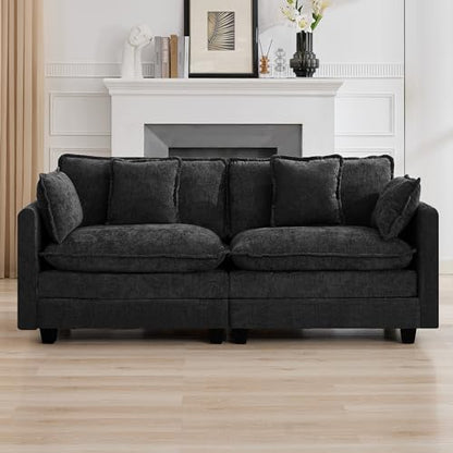 76'' Cloud Deep Seat Loveseat, Upholstered Chenille Modular 2-Seats Sectional Sofa Couch, Modern Comfy Settee Loveseat for Living Room Set, Small Apartment, Dark Grey - color: Dark Grey, size: 76'' Loveseat