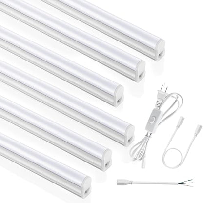 (6 Pack) 4FT T5 LED Integrated Fixture, 6500K,20W,2300LM(Super Bright White) Linkable LED Shop Light,Garage Ceiling and Cabinet Light,Strip Light,Corded Electric with ON/Off Switch - size: 6 PACK