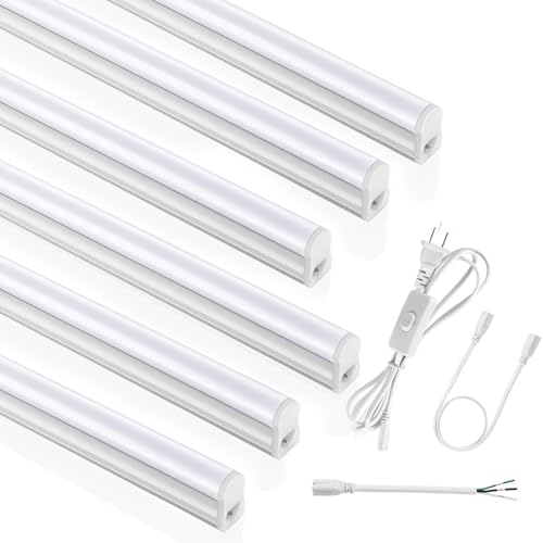 (6 Pack) 4FT T5 LED Integrated Fixture, 6500K,20W,2300LM(Super Bright White) Linkable LED Shop Light,Garage Ceiling and Cabinet Light,Strip Light,Corded Electric with ON/Off Switch - size: 6 PACK