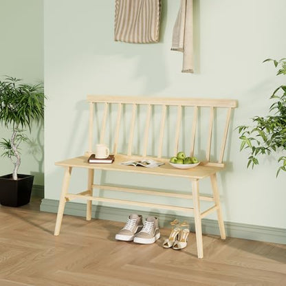 APRTAT Bamboo Entryway Bench, Dining Bench with Spindle Back (Natural) | Natural Bamboo & H-Shaped Support, Spindle Back, Ideal for entryways, bedrooms, outdoor settings, Easy Assembly & Clean - color: Natural, style: Without Arms