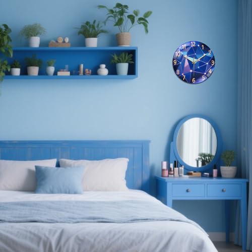 Light Geometric Wall Clocks Battery Operated, 12" Round Clock | Non Ticking Decorative Clock, Ocean Pattern Glass Design for Living Room, Kitchen, Bedroom & Bathroom Decor - style: Light Geometric Pattern