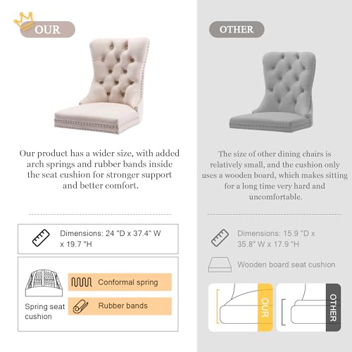Virabit Tufted Velvet Upholstered Chairs Set of 2, Nailhead Back and Ring Pull Trim, Solid Wood Chairs for Kitchen/Bedroom/Dining Room (Beige) - color: Beige, size: set of 2