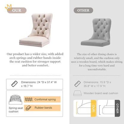 Virabit Upholstered Dining Chairs Set of 4, Velvet Tufted Dining Chairs with Nailhead Back and Ring Pull Trim, Solid Wood for Kitchen/Bedroom/Dining Room (Beige) - color: Beige, size: set of 4