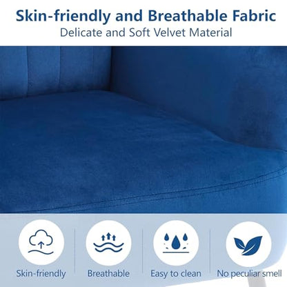 GDFStudio 25" Velvet Accent Chair with Arms and Back, Modern Shell-Shaped Upholstered Barrel Chairs, Small Comfy Reading Chair Lounge Chairs with Solid Legs for Living Room Bedroom Office Cafe, Blue - color: Blue