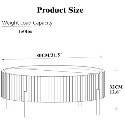 Modern 31.5” Round Coffee Table, Small Center Table with Large Built in Storage, MDF Wood Side Table, Dinning Table for Living Room, Apartment, Small Space.(Natural) - color: Natural-d