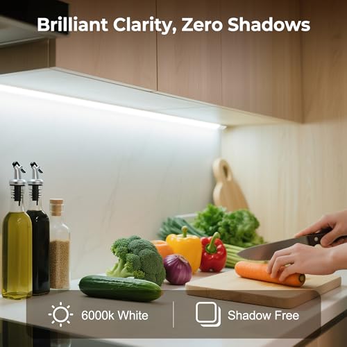 60inch Plug in Under Cabinet Lighting Strip for Kitchen, 120V Bright LED Under Counter Lights 6000k White Slim, Luces para Cocina Bajo Gabinete Under Shelf Wired Light for Sink/Workbench/Bookshelf - size: 60inch