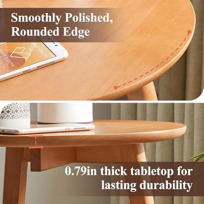 Side Table, 2-Tier Round End Tables Living Room, Mid Century Modern Side Table, Round Nightstand, Oak Accent Table, Small Round Coffee Table, 16.54" Dia.x 23.62" H(Natural) - color: Natural
