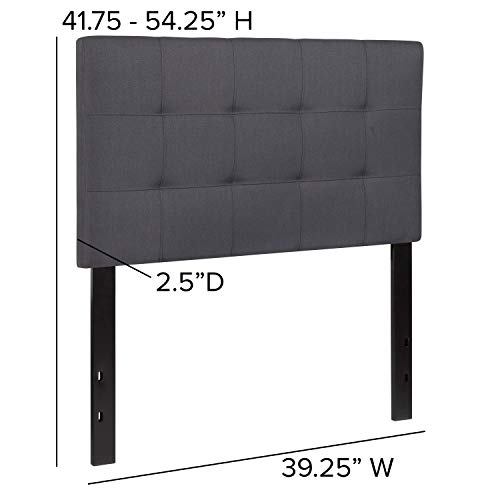EMMA + OLIVER Twin Quilted Tufted Headboard | Adjustable Bed Rail Slots, Fabric Upholstered - color: Dark Gray, size: Twin