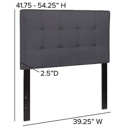 EMMA + OLIVER Twin Quilted Tufted Headboard | Adjustable Bed Rail Slots, Fabric Upholstered - color: Dark Gray, size: Twin