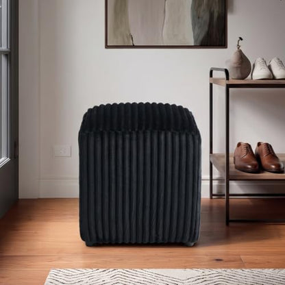 Modern Square Vanity Stool, Small Striped Pattern Ottoman, Cute Velvet Foot Stool, Tufted Fabric Footrest, Upholstered Vanity Chair, Stool for Makeup, Bedroom, Living Room (2, Square-Black) - color: Square-black