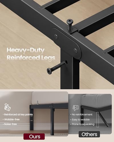 VASAGLE King Metal Bed Frame 18 Inches Tall, 1100 lb Weight Capacity, No Box Spring Needed, with Under-Bed Storage, Easy Setup, Heavy-Duty Platform Bed, Mattress Retainers, Matte Black URMB674BD02S - size: King, style: 18 Inch